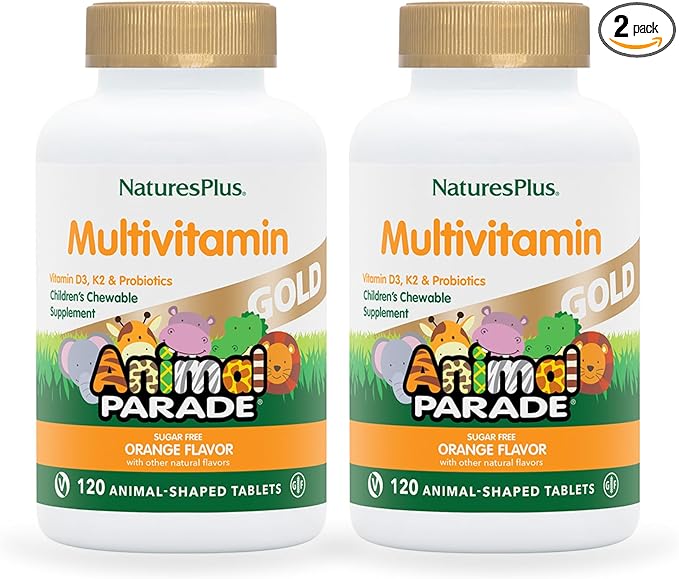 NaturesPlus Animal Parade Gold Children's Multivitamin - Orange Flavor - 120 Chewable Tablets Pack of 2 - Gluten Free - 120 Total Servings