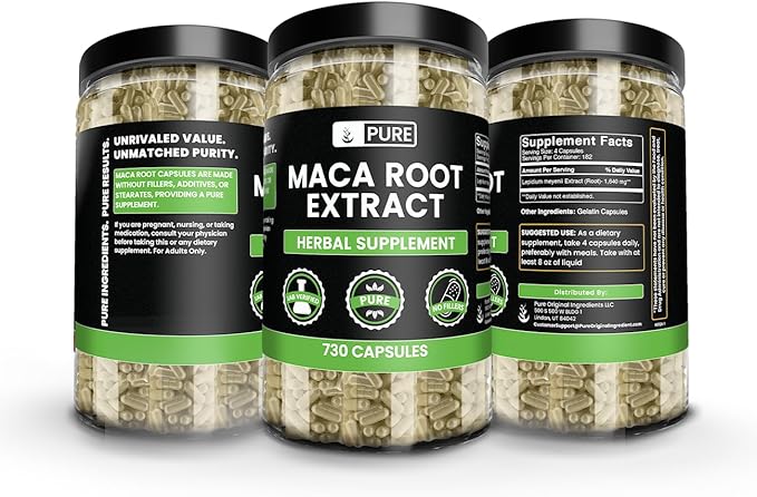 PURE ORIGINAL INGREDIENTS Maca Root (730 Capsules) No Magnesium Or Rice Fillers Always Pure Lab Verified