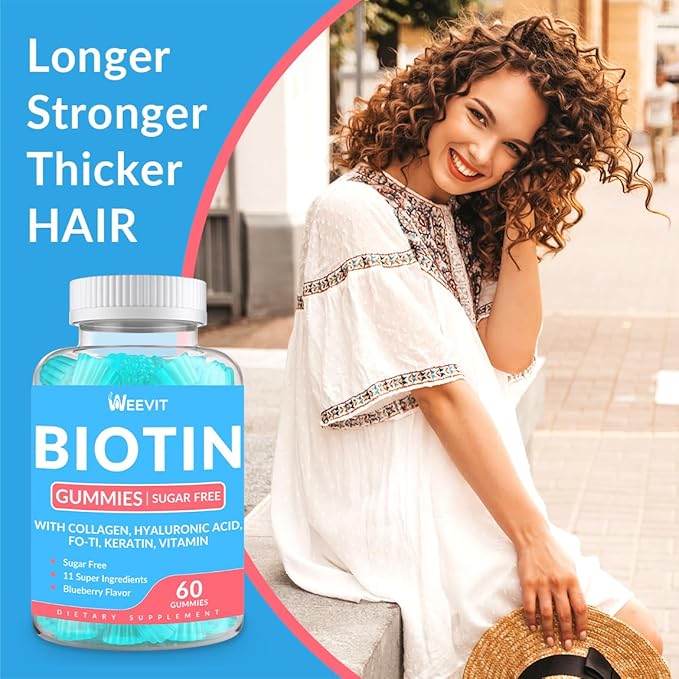 Sugar-Free Biotin Gummies Biotin and Collagen Gummies with Keratin Hyaluronic Acid for Women &amp Men | Hair Growth Glowing Skin &amp Strong Nails | Vitamin B7 Supplement Non-GMO Chewable