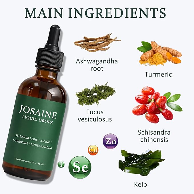 Josaine Thyroid Support Drops with Ashwagandha Selenium Zinc &amp Iodine Daily Wellness &amp Energy Support