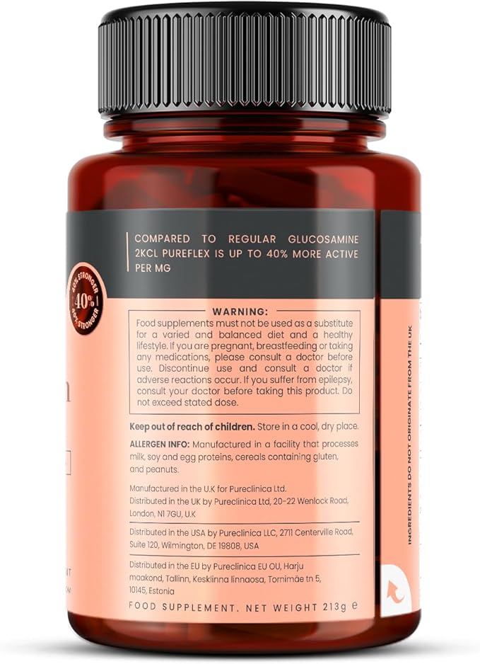 pureclinica 1000mg Glucosamine HCL &amp Chondroitin x 180 Tablets - 6 Months Supply. The Most Effective and Biologically Active: Chondroitin 90% Glucosamine HCL 83.1%