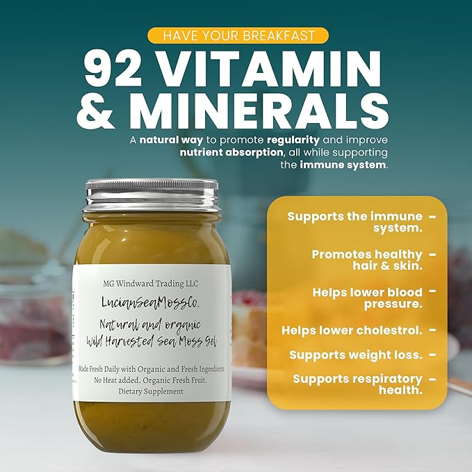 Lion's Mane Mango Sea Moss Gel Organic Fresh Fruit Infused Certified Wild Harvested Irish Sea Moss Gel | Immune and Digestive Support | Vitamin Mineral Antioxidant Supplements | (16 oz. Lion's Mango)
