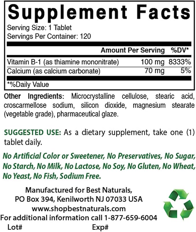 Best Naturals Choline Bitartrate 650 mg &amp Vitamin B1 as Thiamine Mononitrate 100 mg