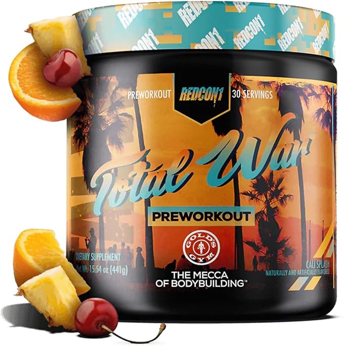 REDCON1 Total War Pre Workout Cali Splash - Fast Acting Caffeinated Preworkout for Men + Women with Beta Alanine - Contains Citrulline Malate for Increased Pump Blood Flow (30 Servings)