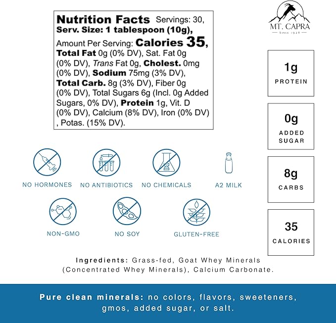 Mt. Capra Clean Electrolytes + Trace Minerals | Whole Food Minerals from Grass-Fed Goat Milk | Hydrating and Easy to Mix | 30 Servings - 10.6 oz
