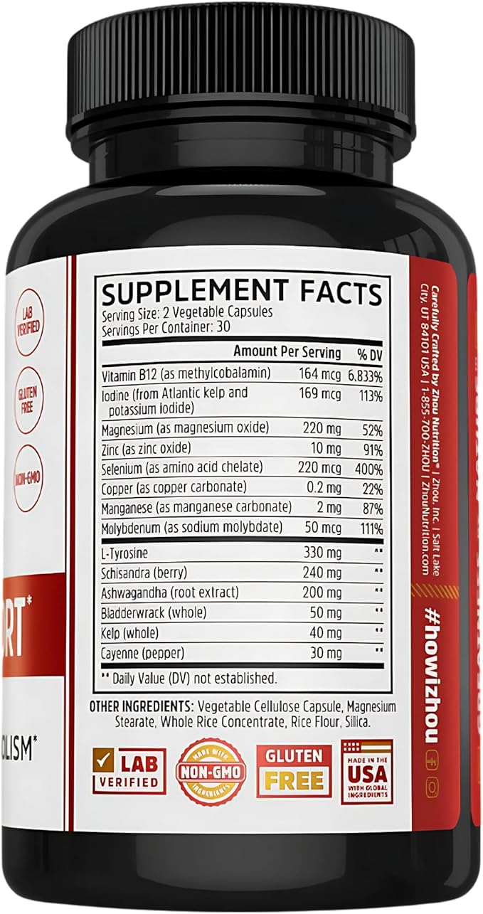 Zhou D3 + K2 &amp Thyroid Support - Vitamin D3 K2 Supplement for Women &amp Men with 5000 IU of Vit D &amp MK-7 Thyroid Supplement with Zinc Iodine &amp Selenium Metabolic Health - 60 Capsules