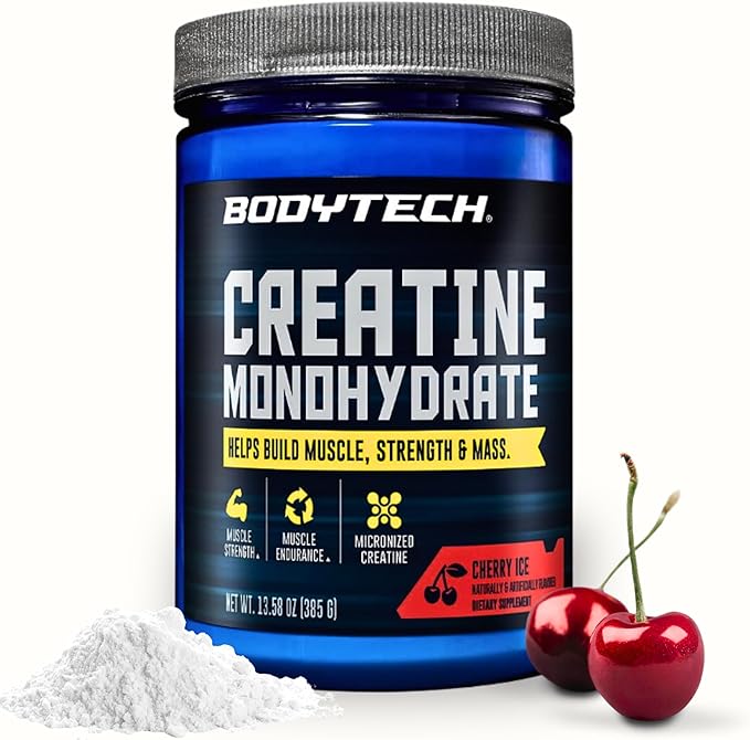 BodyTech 100% Pure Creatine Monohydrate Powder - Micronized for Maximum Absorption - Supports Muscle Strength &amp Power Output - Cherry Ice (13.58 oz 55 Servings)