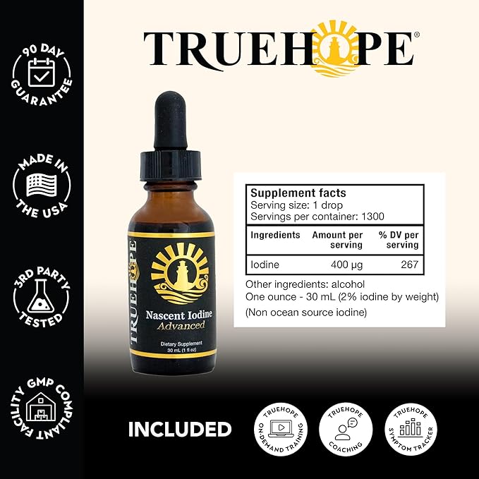Pure Nascent Iodine Liquid Supplement - Potent Tincture Fast-Absorbing No Fillers Binders or Additives Pure Nascent Iodine Advanced 2% Drops 1 Fl Oz 30 ml