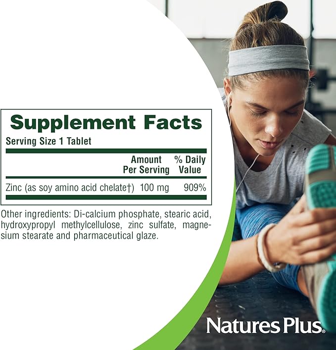 NaturesPlus Mega Zinc 100 mg Sustained Release - 90 Tablets - Vegetarian Gluten Free - 90 Servings