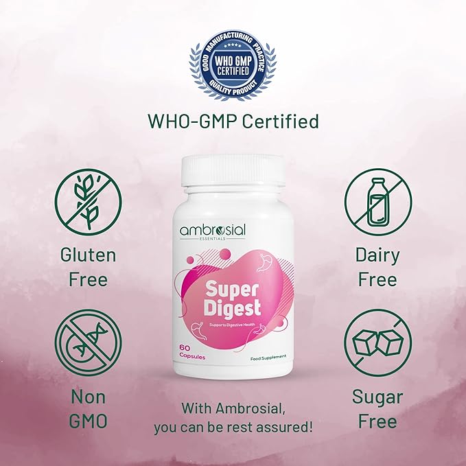 AMBROSIAL Super Digest Digestive Enzymes Supplement Pack of 2-120 Capsules