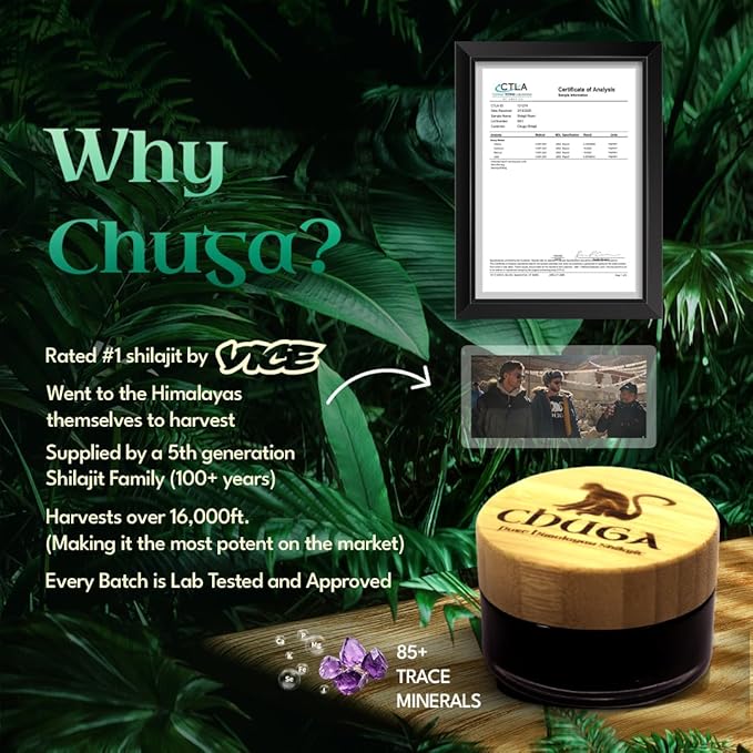 Chuga's Shilajit | Organic Shilajit Harvested 16000ft | Lab Tested in USA 74+ Fulvic Acid Grade A Immune Booster - 0.7 Ounce (Pack of 1) - Shilajit For Men