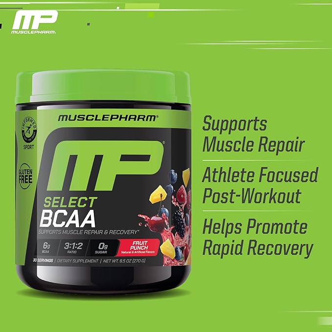 MusclePharm Essentials BCAA Powder Fruit Punch Flavor &amp L-Glutamine Powder Supplement for Post Workout Muscle Recovery &amp Energy