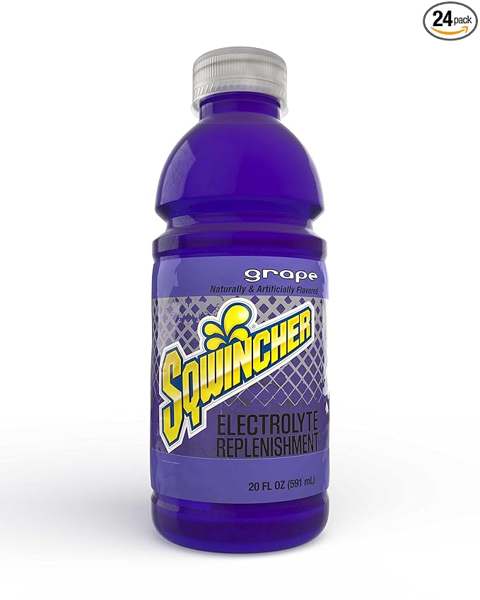 Sqwincher Activity Drink Bottles | Grape Flavored | Low Calorie | Low Sodium | Ready-to-Drink | Electrolyte Replenishment Hydration Drink | 20 oz (Case of 24)
