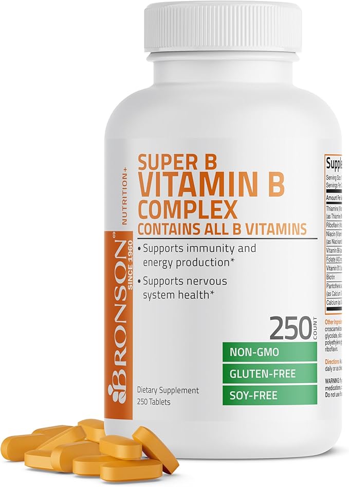 Bronson Vitamin B Complex (Vitamin B1 B2 B3 B6 B9 - Folic Acid B12) 250 Tablets