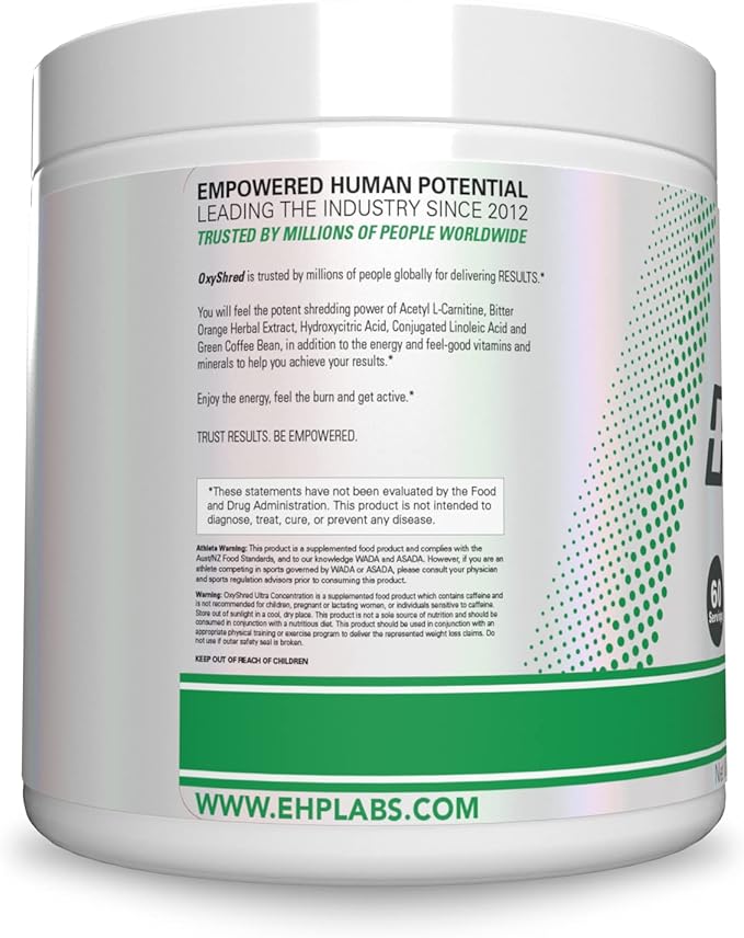 EHP Labs OxyShred Pre Workout Powder - Preworkout Powder with L Glutamine &amp Acetyl L Carnitine Energy Boost Drink - Kiwi Strawberry 60 Servings