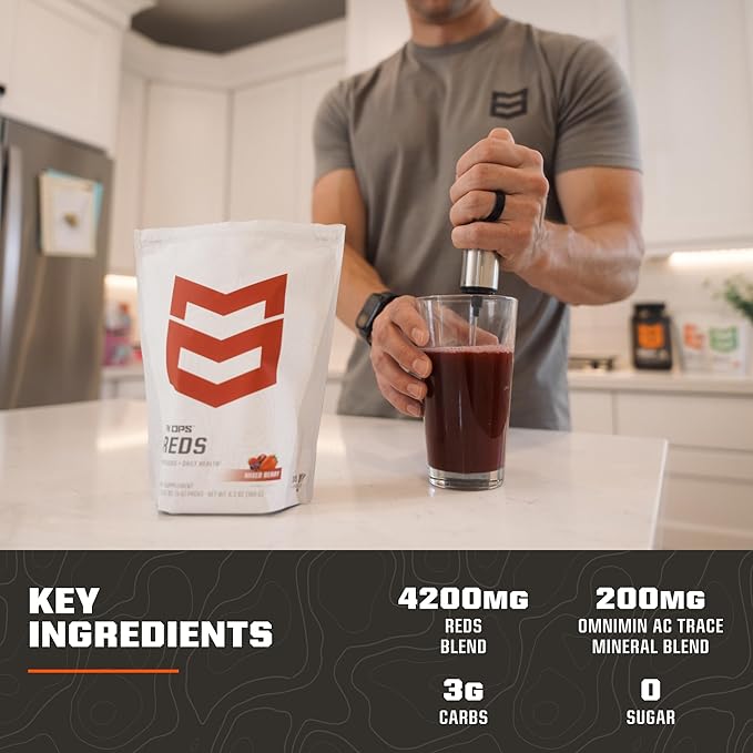 MTN OPS Reds Super Reds Antioxidant Drink Powder Daily Health Blend with Phytonutrients Free Radical Support 30 On The Go Stick Packs