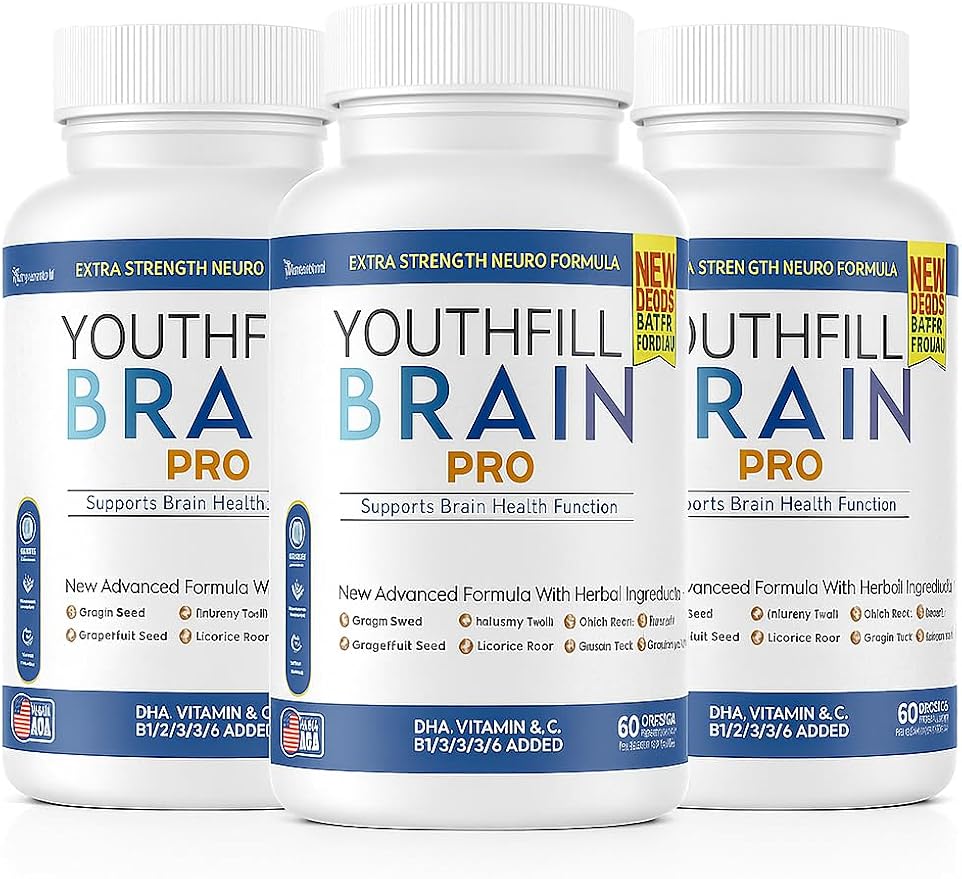 Youth Fuel Brain Pro Neuro Support Supplement 180 Capsules Extra Strength Formula with Vitamins &amp Herbal Blend