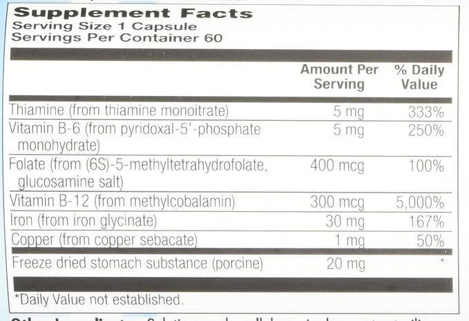 Nutra BioGenesis - Ultra Hematinic - Iron B Vitamins and Copper for Iron Absorption RBC Support and Energy - 60 Capsules