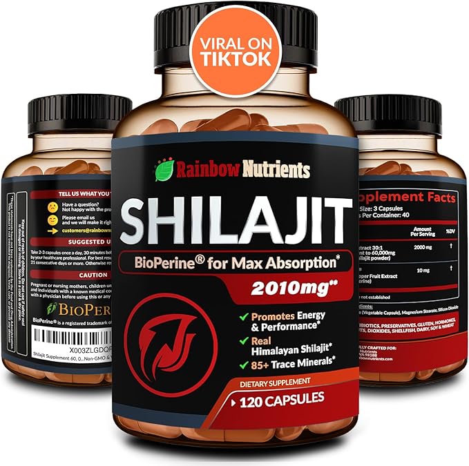 Pure Himalayan Shilajit Capsules Supplement (2010mg + Absorption Enhancer+50% Fulvic Acid) Natural 30:1 Shilajit with 85+ Trace Minerals for Energy Performance Immune Support| Non GMO| 120 Pills