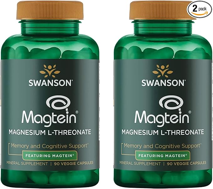 Swanson Magnesium L-Threonate Brain and Cognitive Health Supplement for Professionals Seeking Mental Clarity - 96 mg Magnesium per Serving (90 Vegan Capsules 2 Pack)