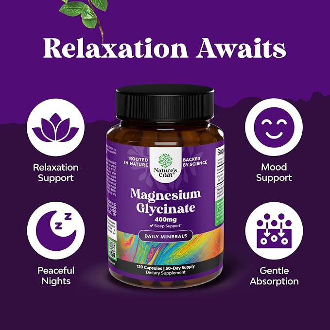 Bundle of Herbal Thyroid Support Complex - Potent Kelp Iodine with L Tyrosine Bladderwrack Selenium Ashwagandha and Pure Magnesium Glycinate Supplement 400mg Per Serving for Mood Sleep and Relaxation
