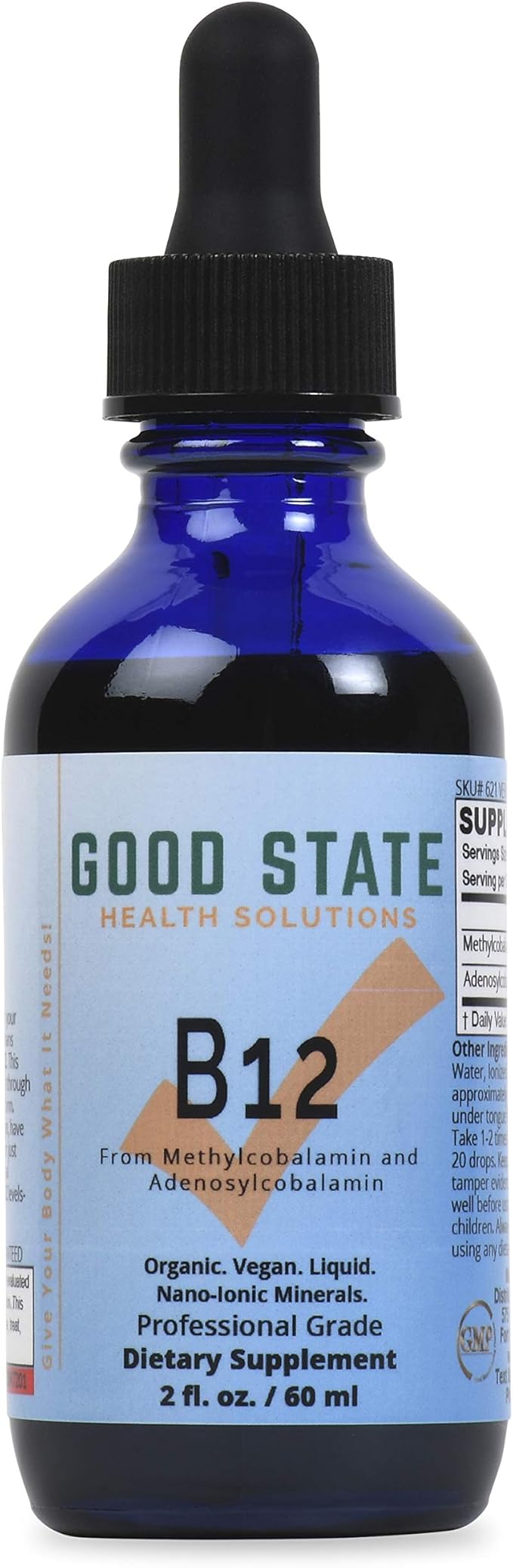 Good State Vitamin B12 Liquid Mineral Supplement | Vegan Organic and Professional Grade B12 Vitamins Sublingual Liquid | Nano-Ionic for Optimal Absorption | 2 Fl oz Bottle