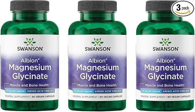 Swanson Albion Magnesium Glycinate - Chelated Magnesium Supplement for Bone Nerve Muscle &amp Heart Health - Encourages Relaxation for a Healthy Sleep Cycle* - Vegan &amp Non-GMO - 90 Capsules (3
