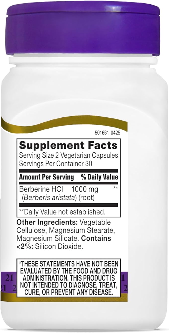 21st Century Berberine HCl 1000 mg Per Serving (60 Count) Helps Support Healthy Sugar Metabolism &amp Cardiovascular Health Vegan Non-GMO Gluten Free Berberine Supplement 30 Servings