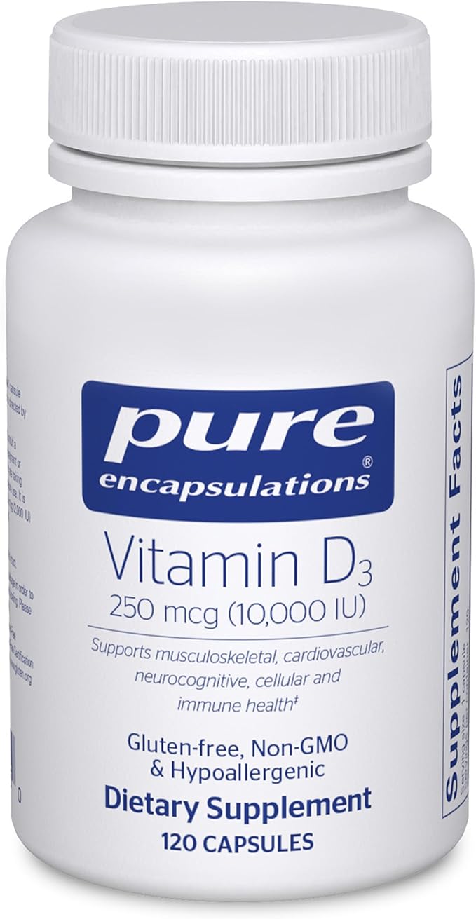 Pure Encapsulations Vitamin D3 250 mcg (10000 IU) - Supplement to Support Bone Joint Breast Heart Colon &amp Immune Health - with Premium Vitamin D - 120 Capsules