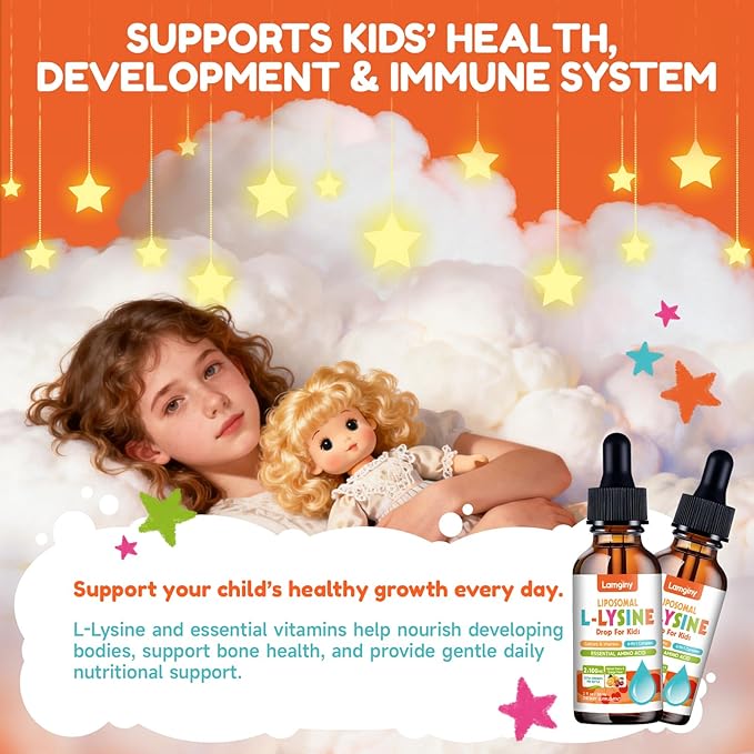 L-lysine 1000mg Supplement Liposomal Lysine Liquid Drops for Adults L-Lysine Liqud Drops 1000mg Lysine for Kids &amp Adults with Calcium Complex GABA Vitamins Skin &amp Lip Health Immune &amp