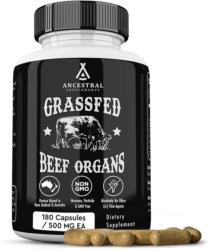 Ancestral Supplements Beef Liver &amp Beef Organs Bundle – Supports Energy Immunity &amp Whole Body Wellness – Grass Fed Pasture Raised Multivitamin with Liver Heart Kidney Pancreas &amp Splee