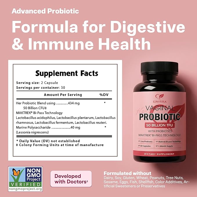 Probiotics for Women with Prebiotics – 50 Billion CFU – Digestive Immune &amp Vaginal Health – 60 Capsules