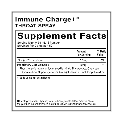 Quicksilver Scientific Immune Charge+ Zinc Throat Spray - Immune Support Liquid Supplement with Quercetin - 'Throat Coat' with Liposomal Absorption Technology (0.9 fl oz / 27ml)
