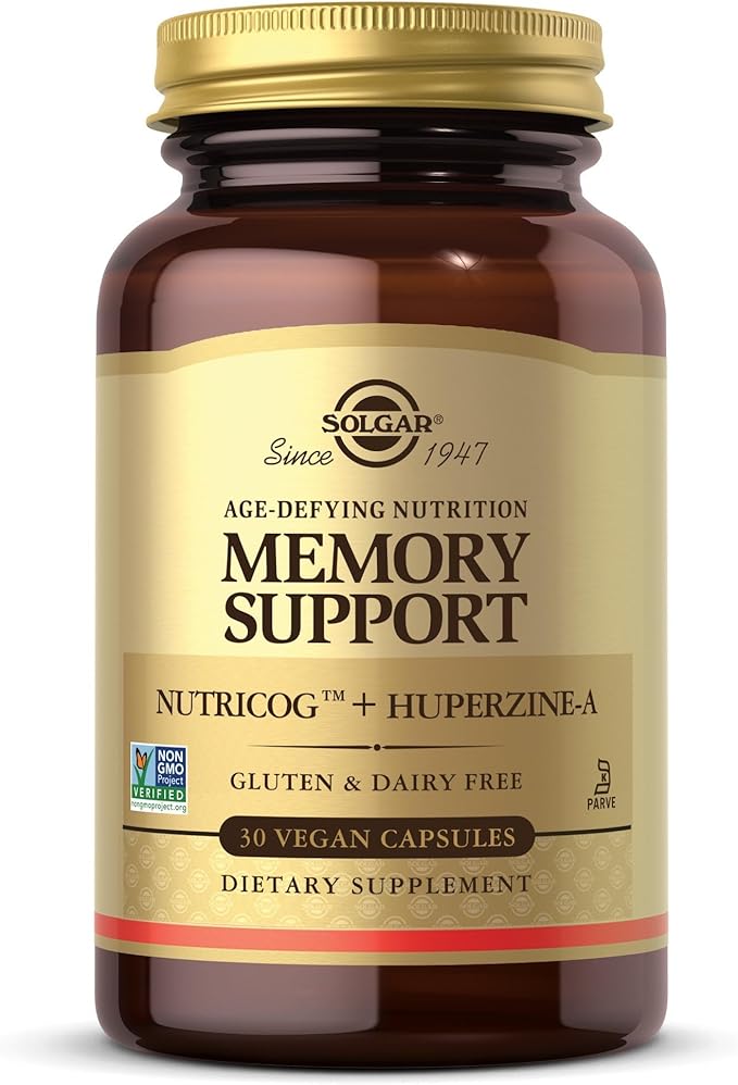 Solgar Memory Support Brain Dietary Supplement for Memory and Focus Clinically Studied Nutricog Vitamin D &amp Huperzine-A Nootropic Brain Health Supplement Healthy Aging Support 30 Servings