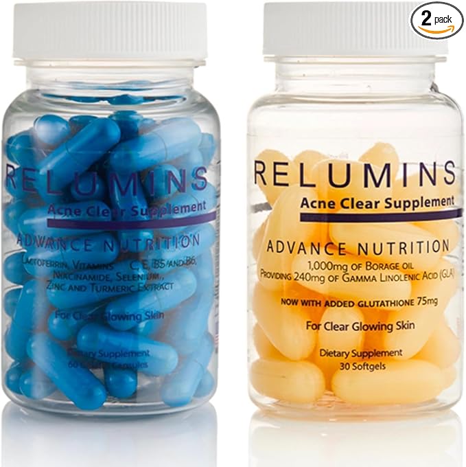 Relumins Dual Capsule Formula – Natural Beauty Supplement with GLA Borage Oil Vitamin E Zinc Turmeric and Hydrating Plant-Based Oils – Supports Radiant Complexion Inner Glow Wellness for Mom