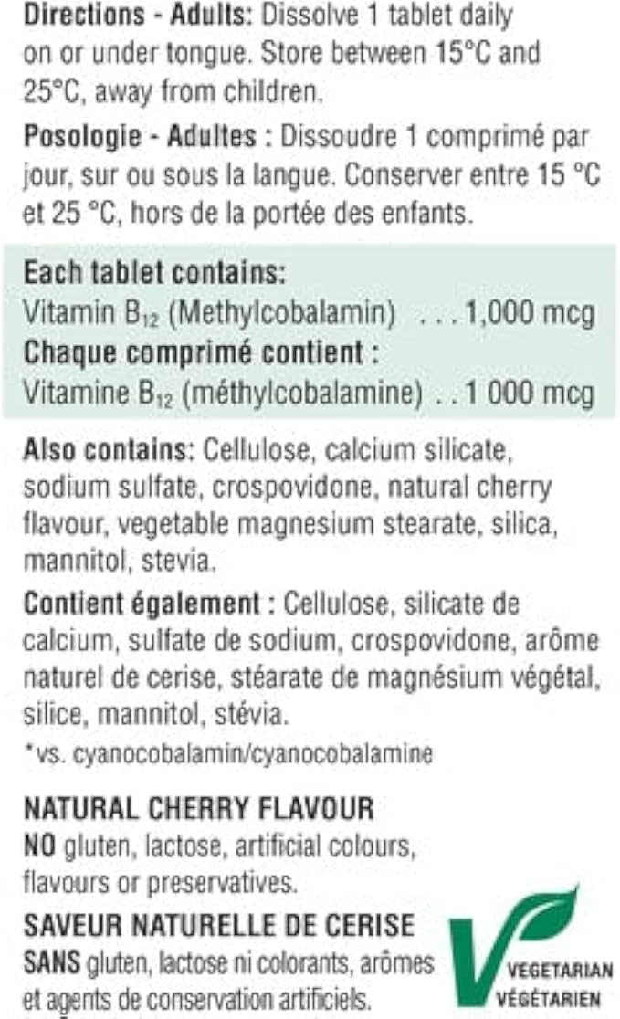 Jamieson Vitamin B12 Methylcobalamin Fast Dissolving Sublingual Tablets 1000 mcg 100 sublingual Tablets