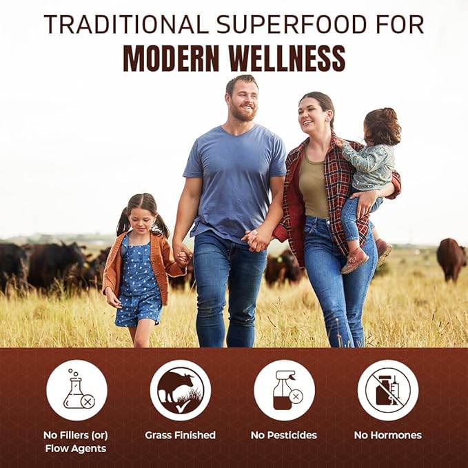 Vitamatic Grass-Fed Beef Bone &amp Marrow 180 Capsules – Freeze-Dried Non-GMO Bovine Liver Supplement – Pasture-Raised Glandular-Based Formula