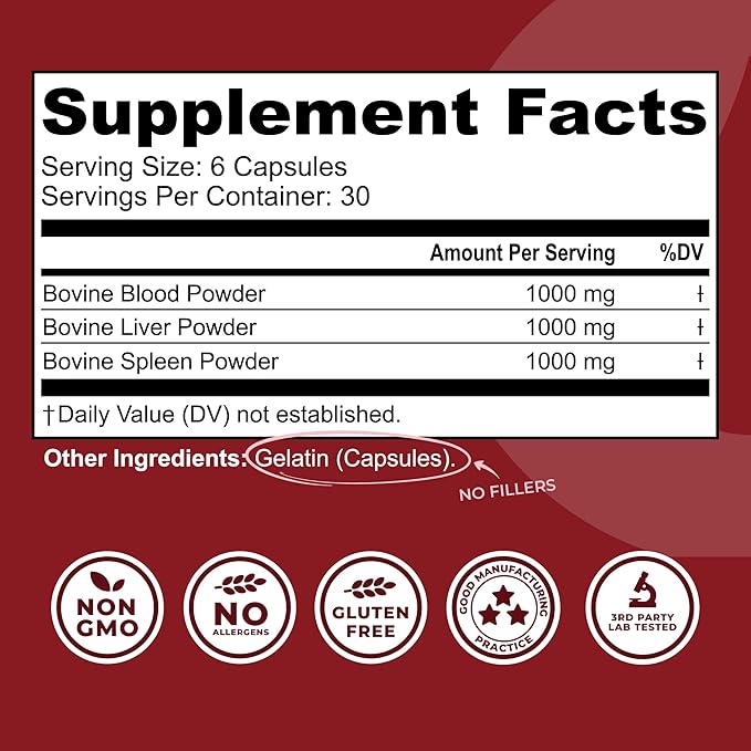 Beef Organ Supplement for Women + Bovine Blood and Beef Liver Supplement- Organic Nutrient Dense Superfood for Overall Energy Health &amp Wellness - No Fillers Freeze Dried Supplements