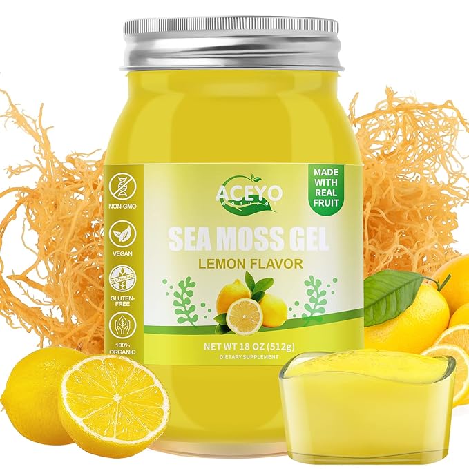 ACEYO (18 OZ) Irish Sea Moss Gel Organic Raw Vegan Lemon Flavor 102 Vitamins and Minerals Wild Harvested Non-GMO Immune Defense Booster Thyroid Digestive Support