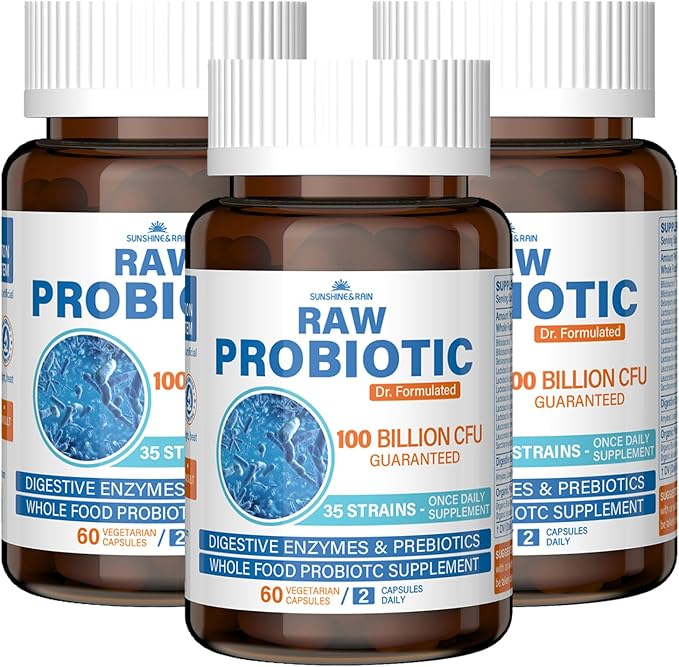 Raw Probiotics for Women &amp Men - 100 Billion CFU 35 Strains Organic Prebiotics &amp Natural Digestive Enzymes for Digestive Gut &amp Immune Health - Soy and Gluten Free Non-GMO 180 Vegan Ca