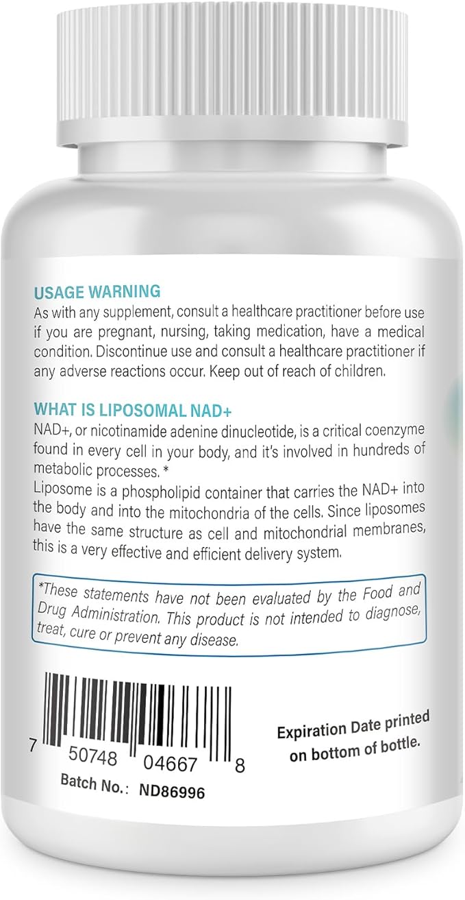 Liposomal NAD+ 1000 mg Supplement | High Bioavailability Liposomal Delivery | Cellular Energy &amp Wellness Support | Pure NAD+ Dietary Supplement for MenWomen 120 Softgels