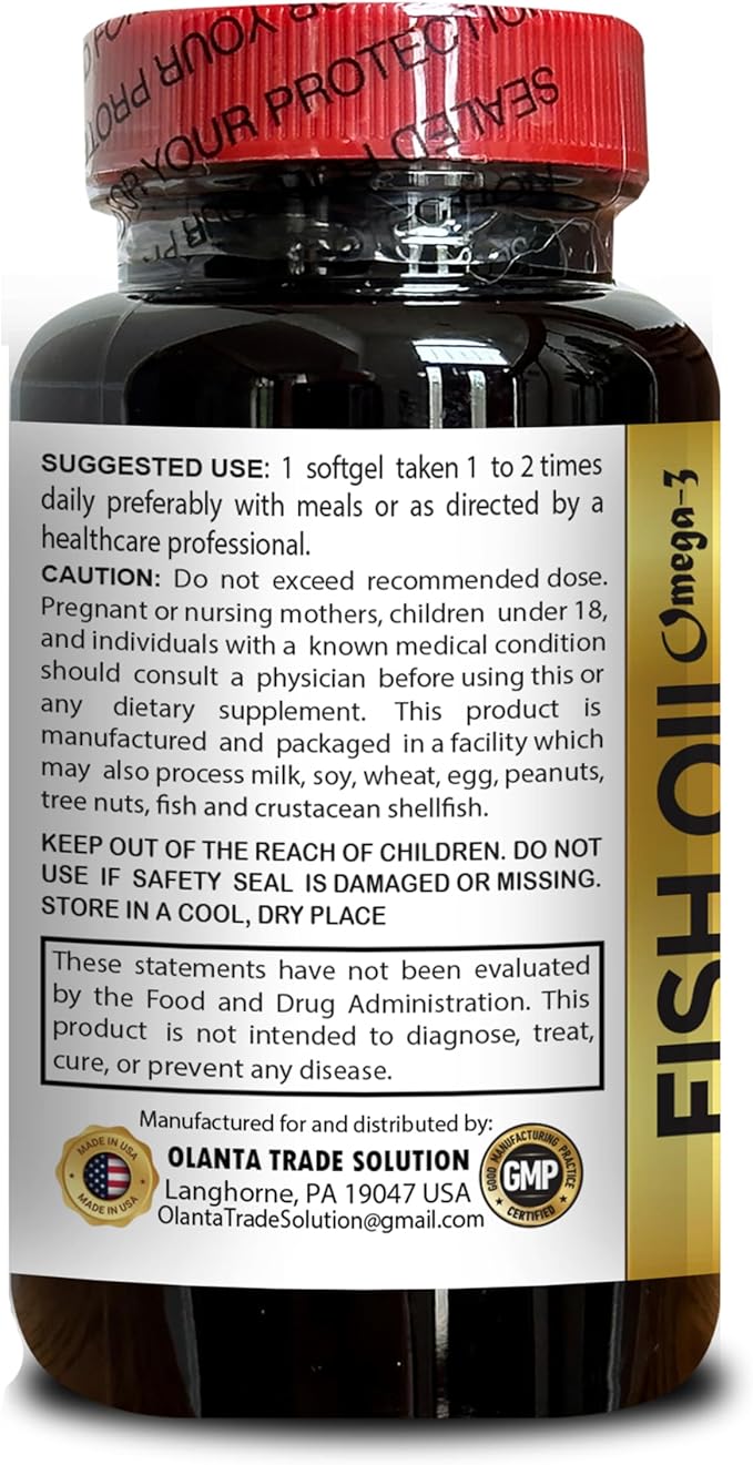 Omega-3 Fish Oil Softgels – Purified EPA &amp DHA - Wild Alaskan Salmon Fish Oil - No Artificial Additives No Fishy Aftertaste - 2 Bottles 120Capsules