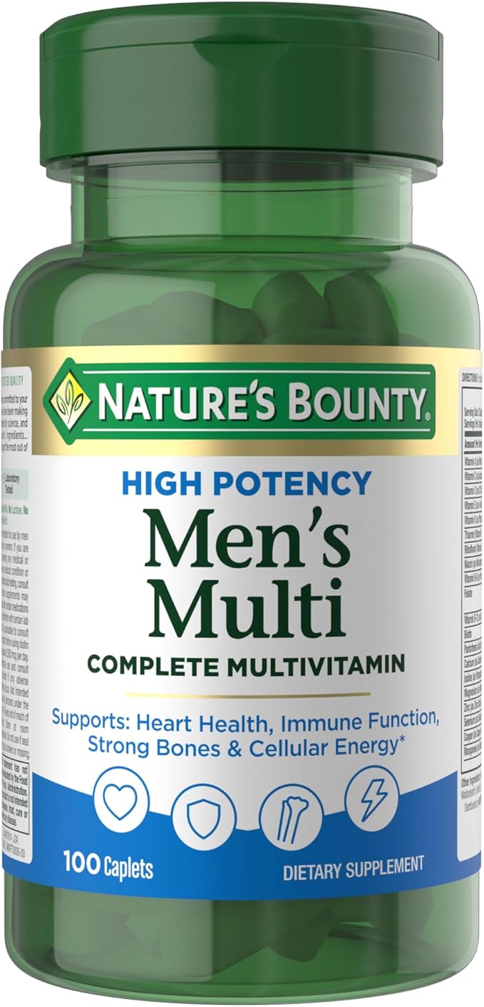 Nature’s Bounty High Potency Men’s Complete Multivitamin Daily Men’s Health Vitamin for Heart Health and Immune Support Men's Multivitamin for Strong Bones Overall Health and Wellness 100 Capsules