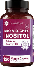 Intimate Rose Myo-Inositol &amp D-Chiro Inositol Supplement with Folate and Vitamin D - Support Hormonal Balance Regular Cycles and Ovarian Health - 30-Day Supply - 40:1 Ratio Capsules