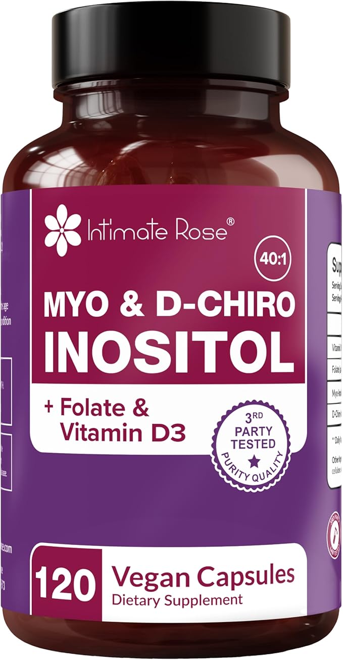Intimate Rose Myo-Inositol &amp D-Chiro Inositol Supplement with Folate and Vitamin D - Support Hormonal Balance Regular Cycles and Ovarian Health - 30-Day Supply - 40:1 Ratio Capsules