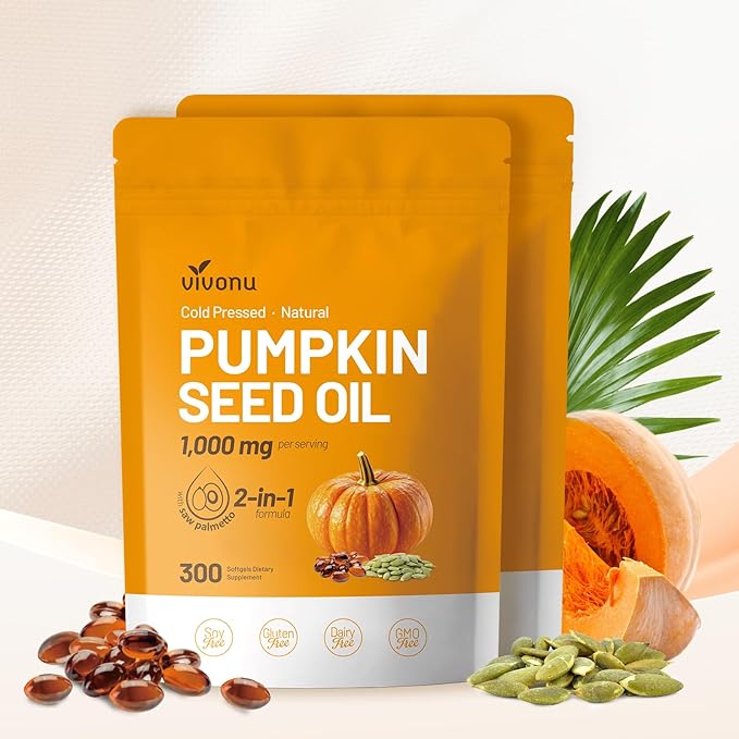 VivoNu Pumpkin Seed Oil with Saw Palmetto Capsules |Cold Pressed Pure Virgin OilEssential Fatty Acids &amp Phytosterols |300 SoftgelsSupports HairUrinaryBladder&ampProstate Health|Non-GMO