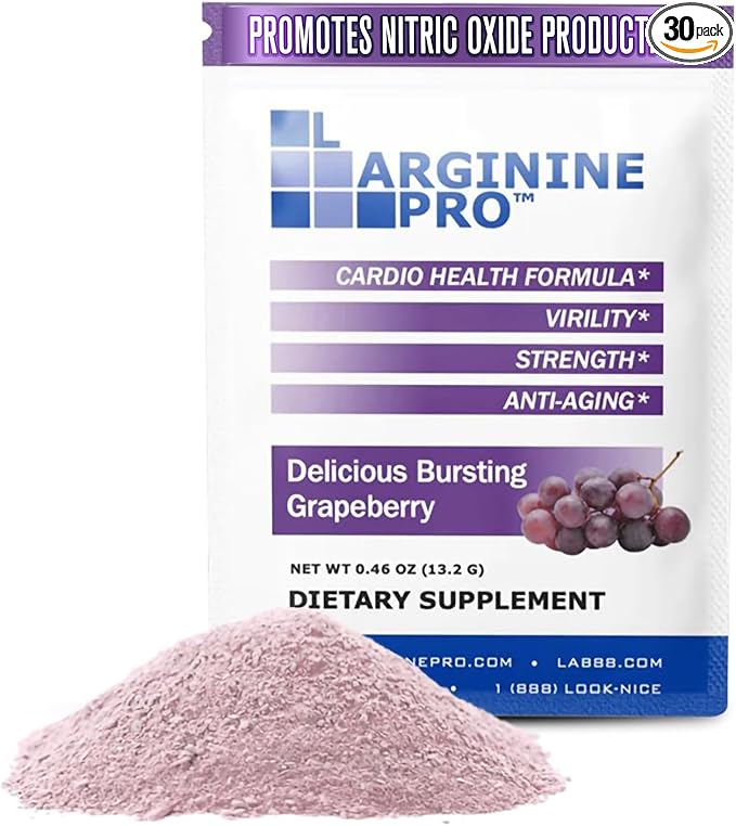 L-ARGININE PRO Supplement Powder | 30 Packets Single Serve Travel Size | 5500mg of L-arginine Plus 1100mg L-Citrulline Grape