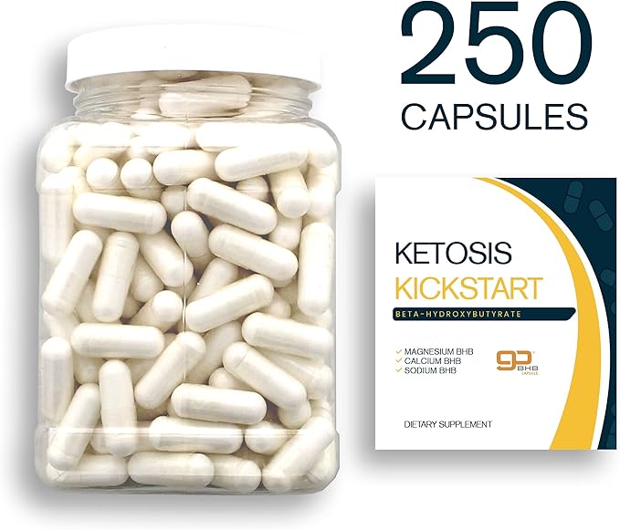 Ketosis Kickstart - 250 CT beta-hydroxybutyrate Salts for Ketogenic Diet in a Clear Square Grip Jar
