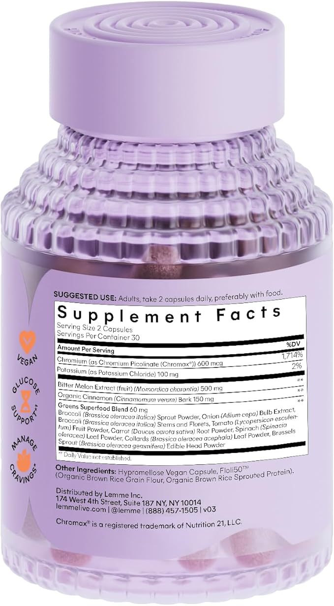 Lemme Curb - Cravings Improve Carb Metabolism Weight Management Support Clinically Studied Chromium Picolinate Bitter Melon Ceylon Cinnamon &amp Greens Superfood - 60 Count (Pack of 2)