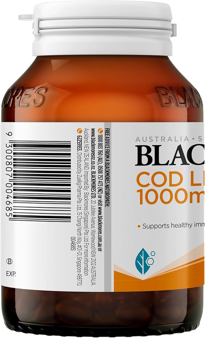 Blackmores Cod Liver Oil 1000 mg 80 Capsules Vitamin A + Vitamin D + Omega-3 Made in Australia